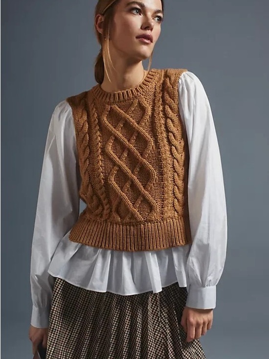 Anthropologie Sweaters - Anthropologie Cable Knit Sleeveless Sweater Vest - Camel